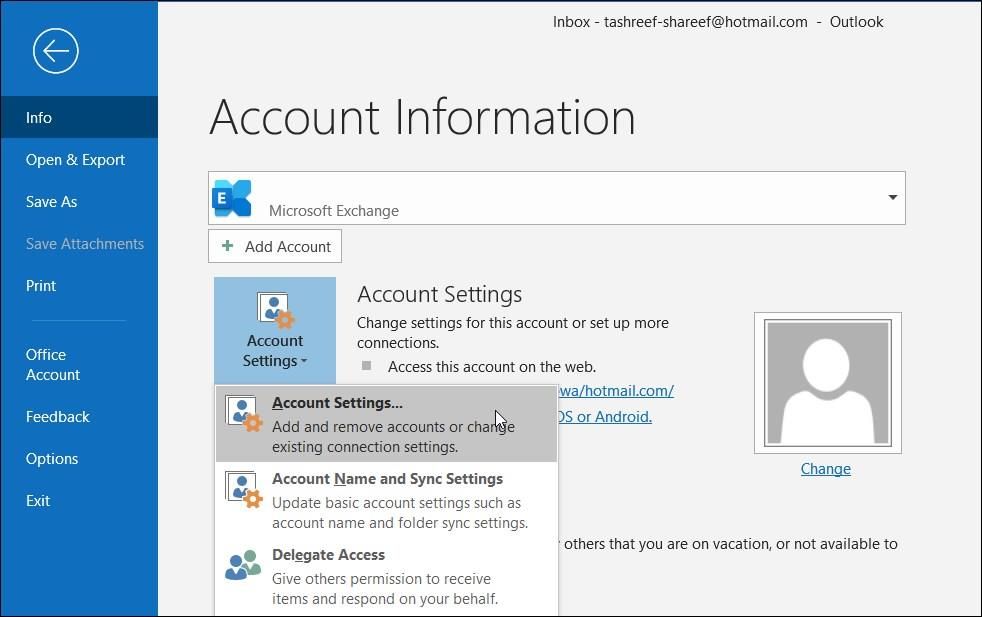 outlook file account settings