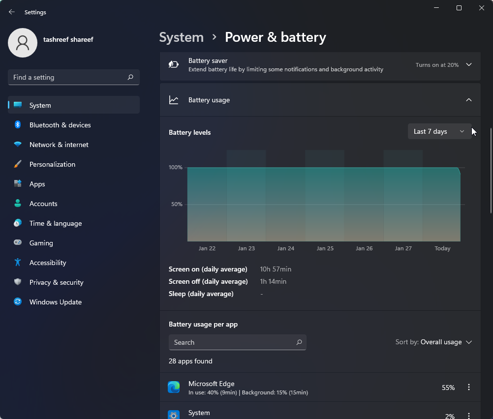 power and battery usage