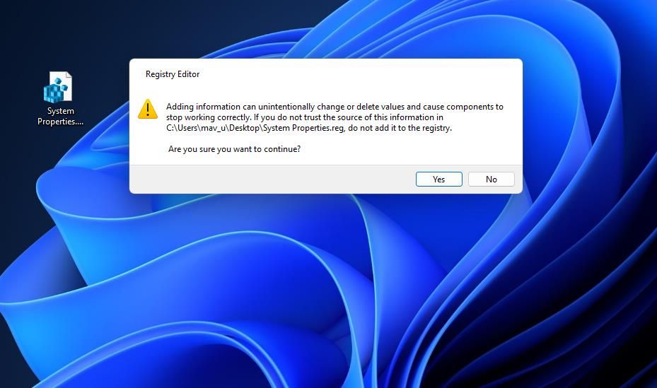 The Registry Editor confirmation prompt