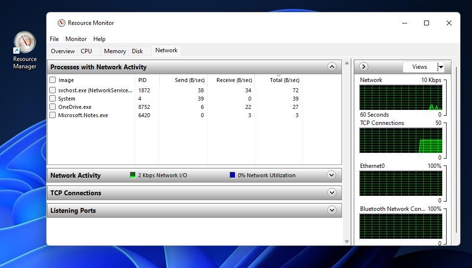 The Resource Monitor and desktop shortcut