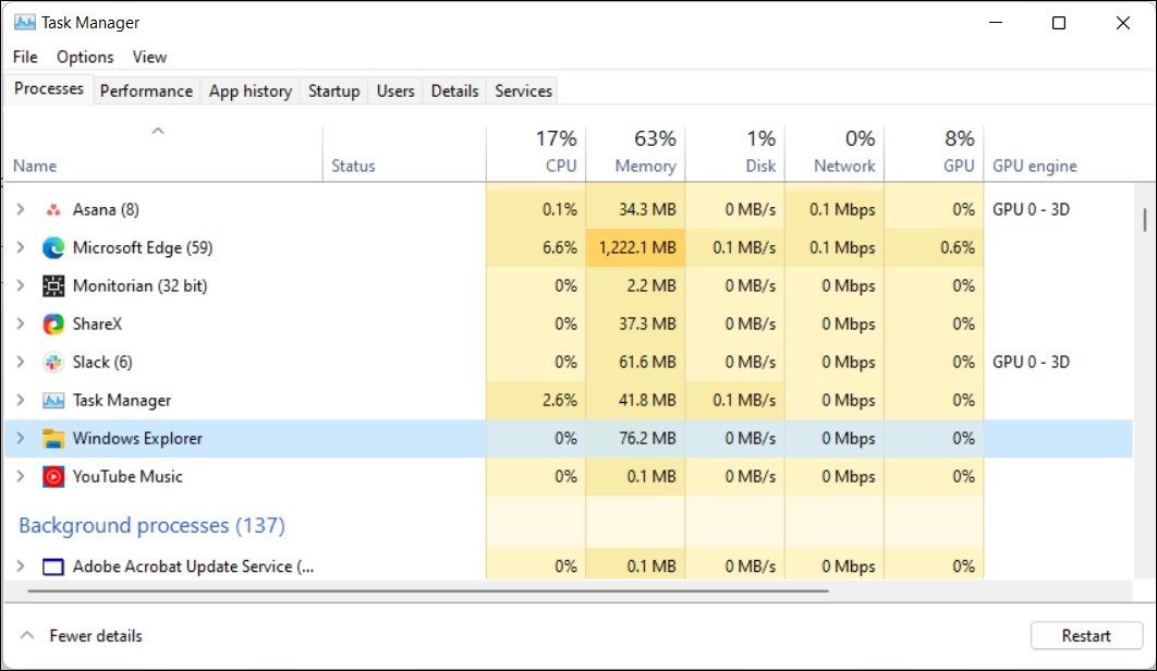 restart windows file explorer