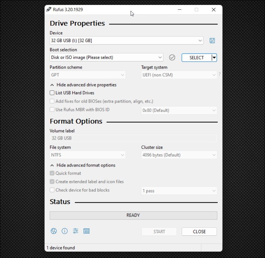 rufus format usb drive ntfs