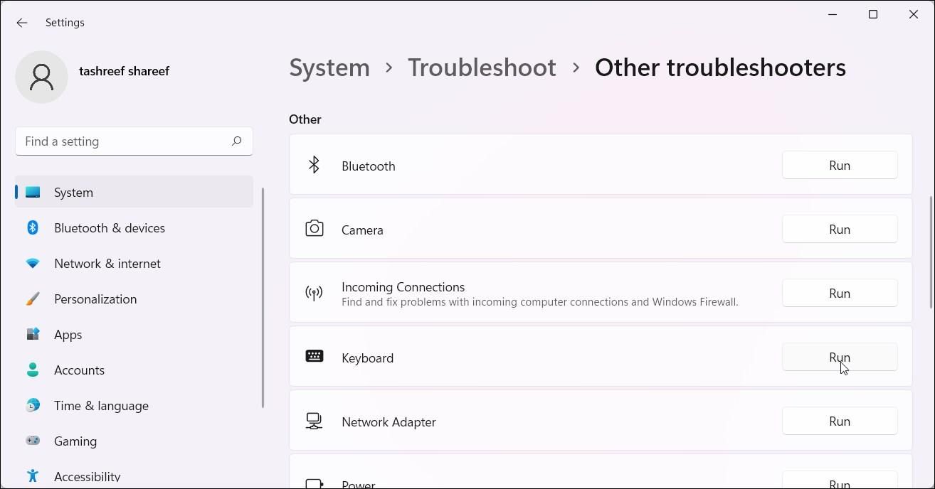 run keyboard troubleshooter windows 11