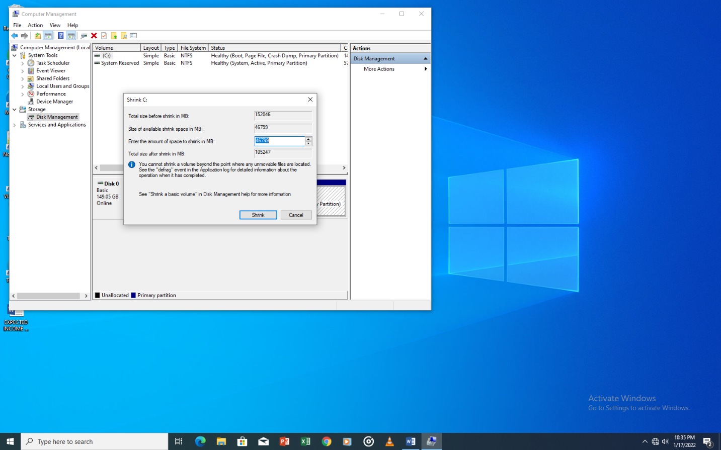 screenshot showing the seventh step of how to partition your hard drive