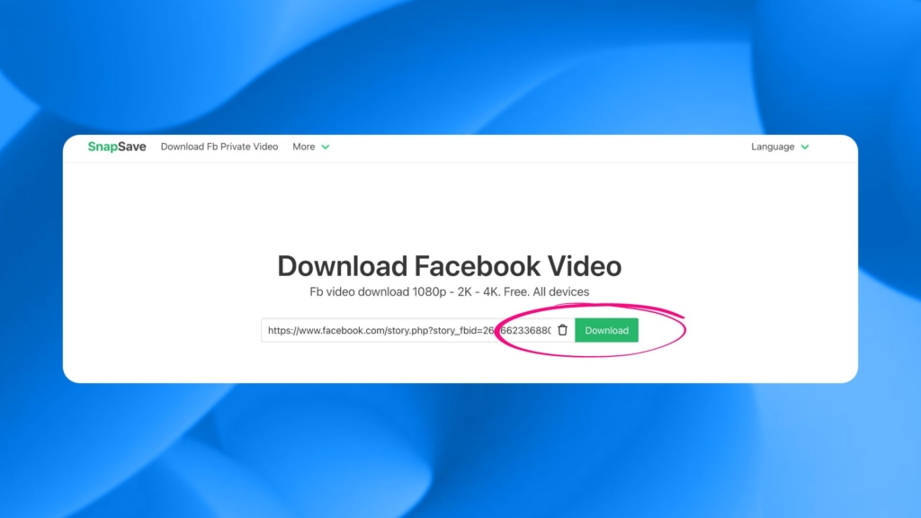 showing webpage for downloading fb videos