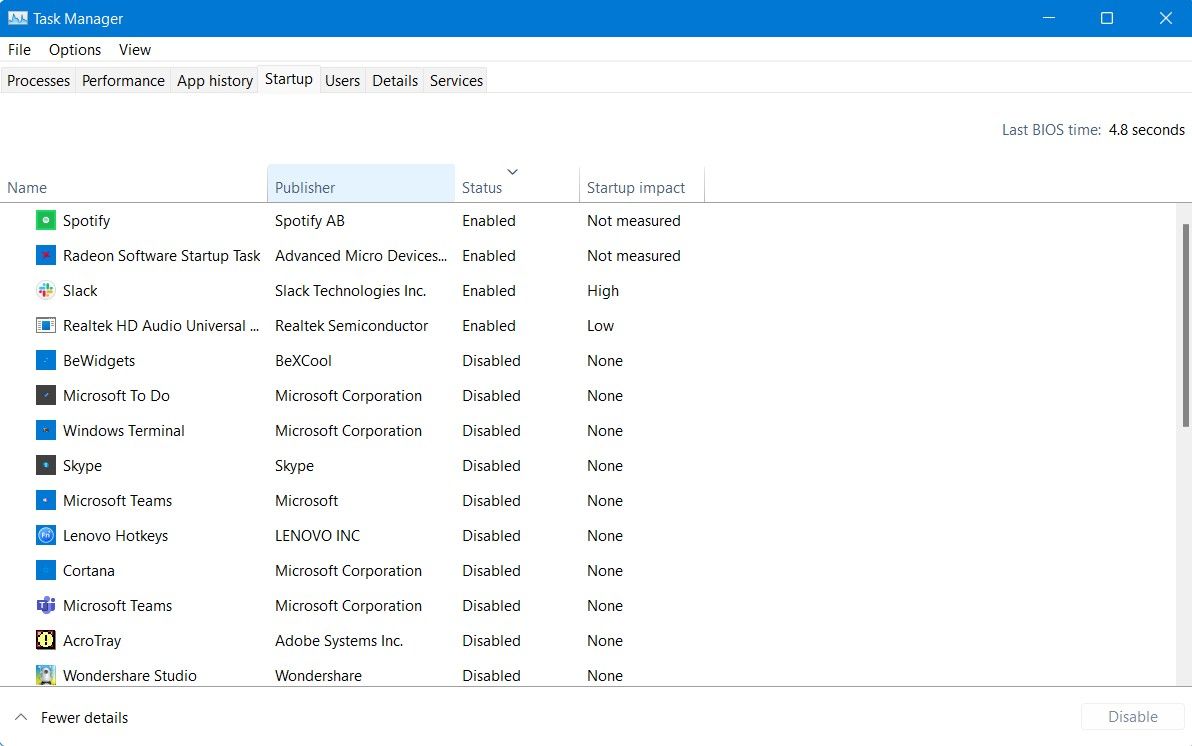 task manager startup programs