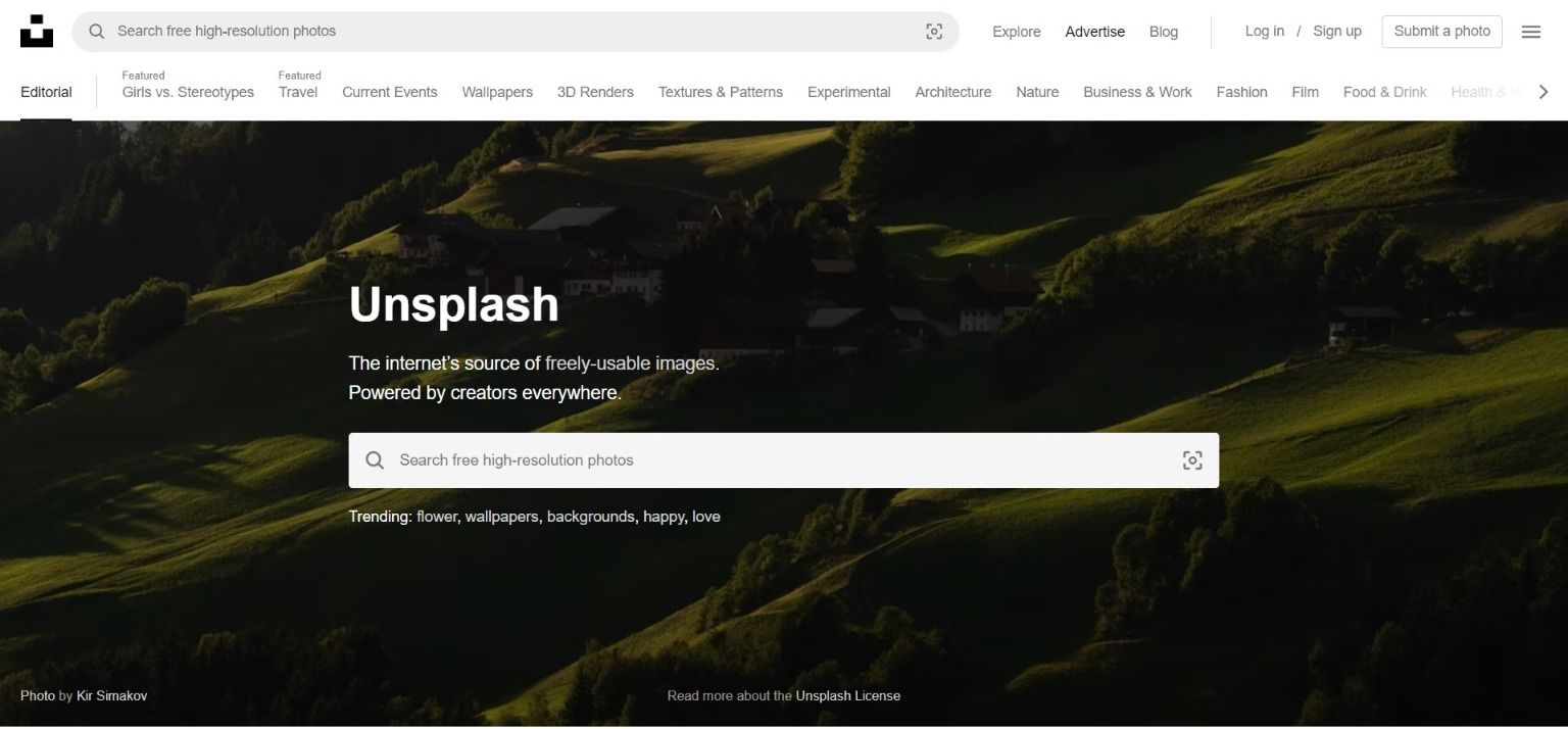 Unsplash homepage