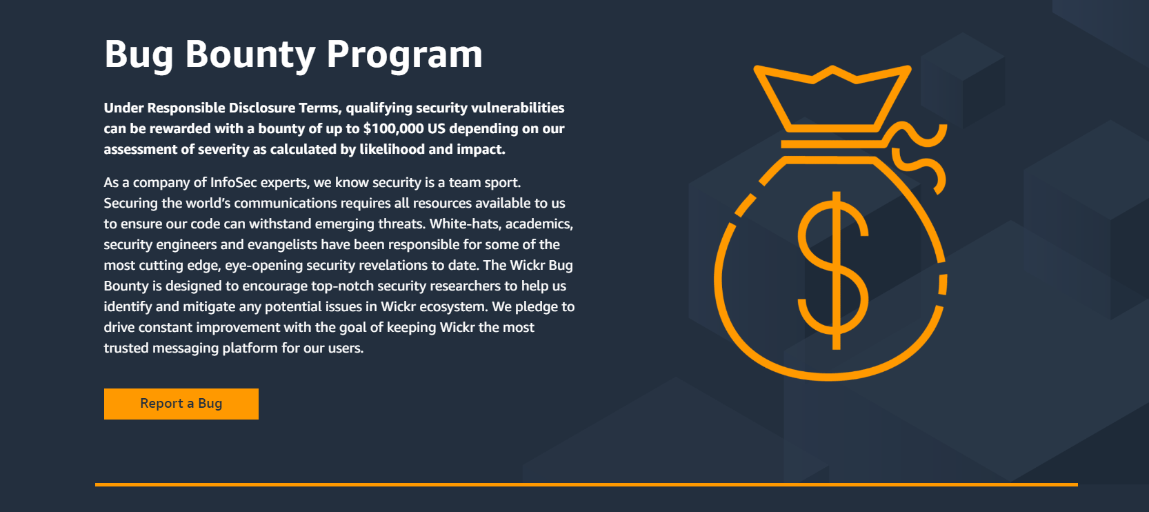 A screenshot of the Bug Bounty Program page on Wickr\'s official website