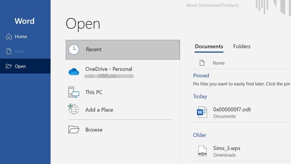 MS Word\'s Open options 