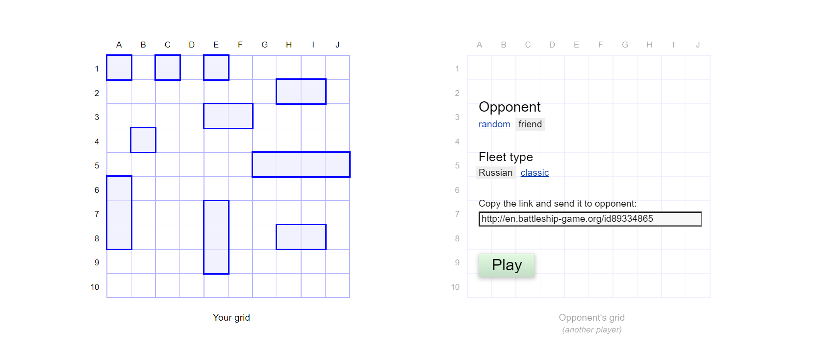 Setting up a Battleship Online game.