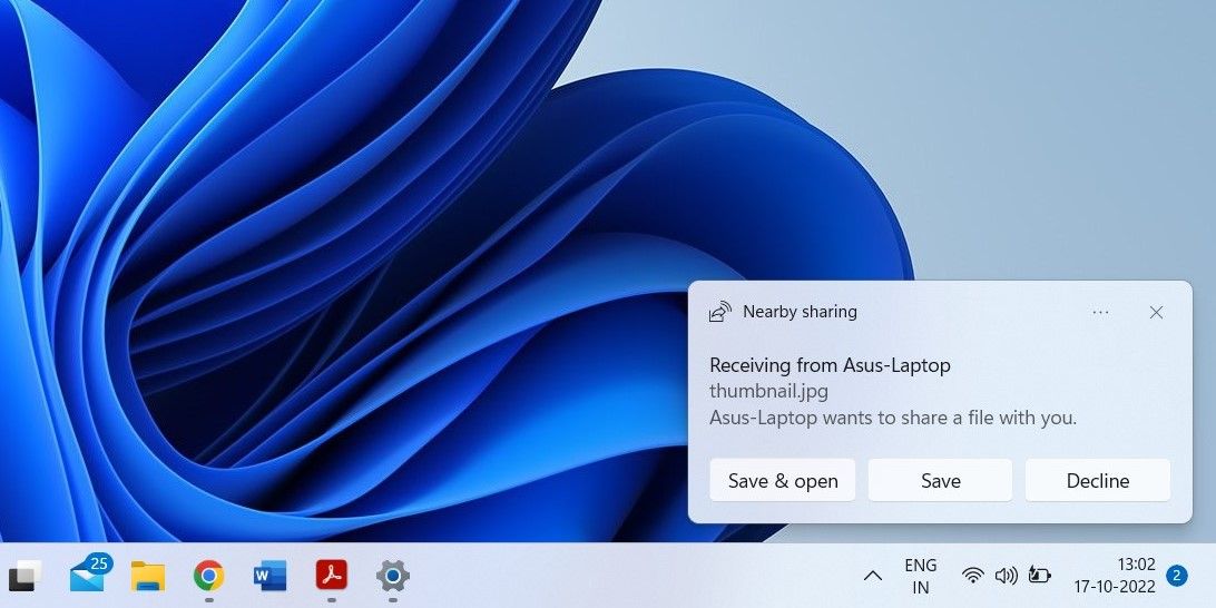 Accept Files via Nearby Sharing on Windows 11