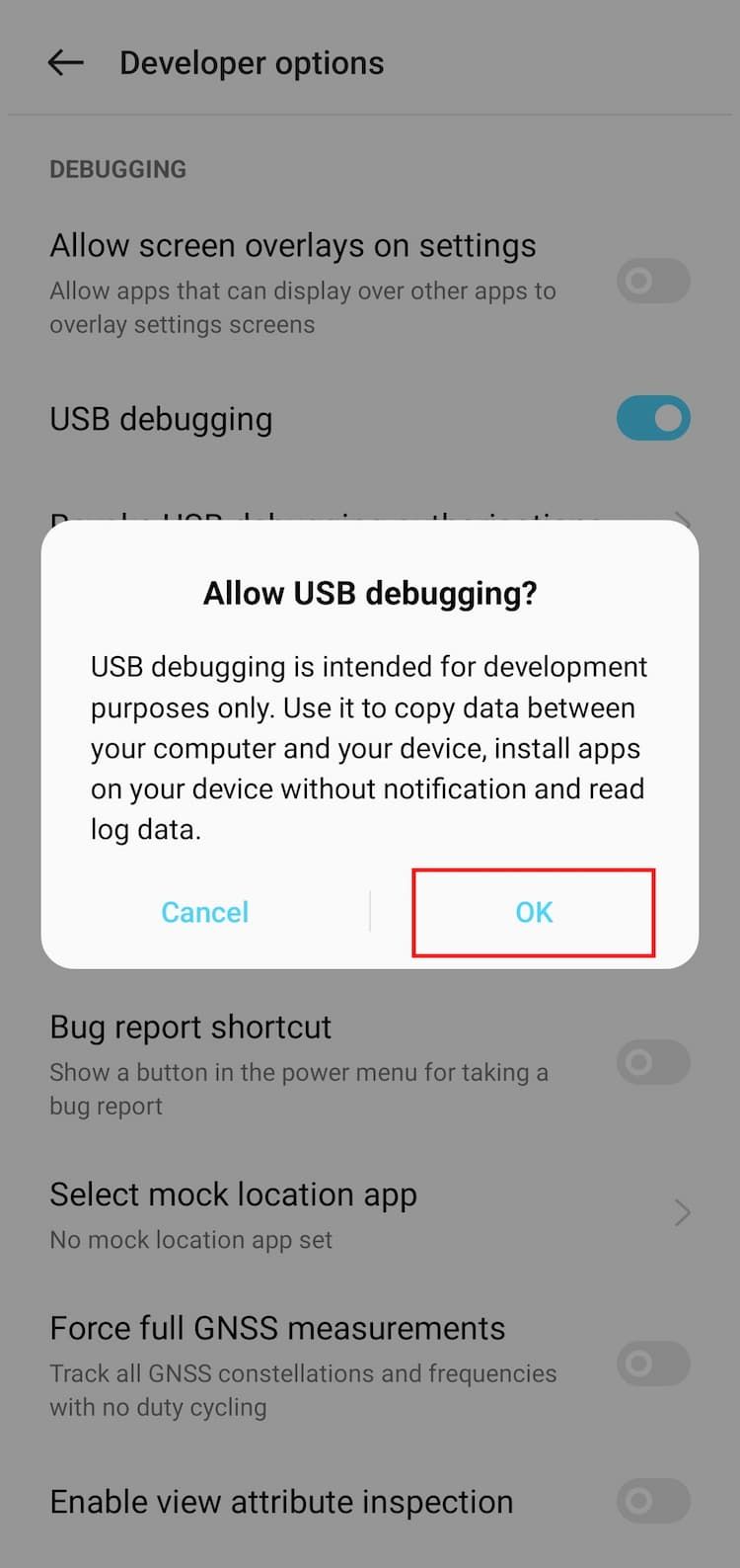 Prompt to allow USB debugging