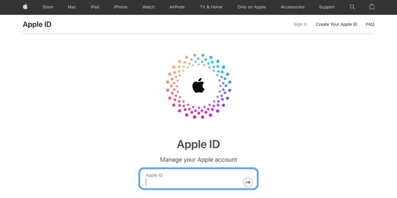 Apple ID sign in page