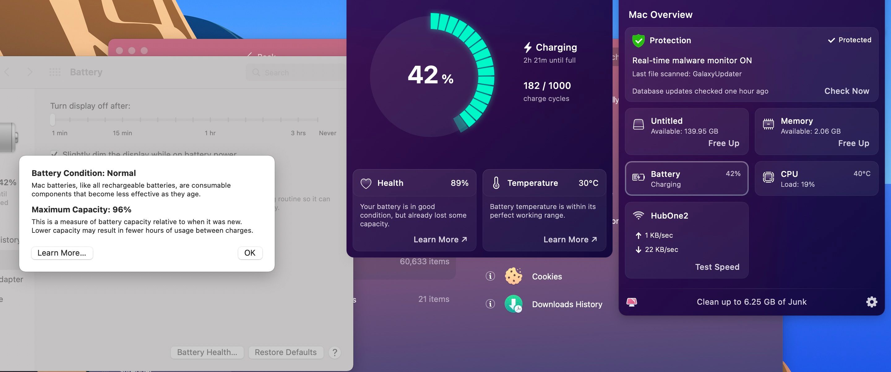 Battery Health Comparison Between System Preferences and CleanMyMac X