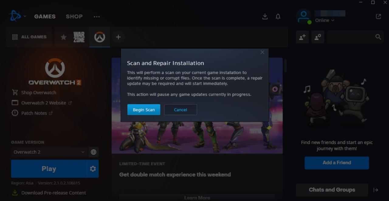 Begin Scan prompt in Battle.net