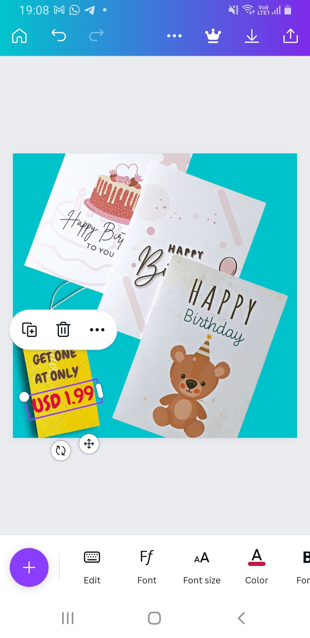 Picture of cards being edited on Canva