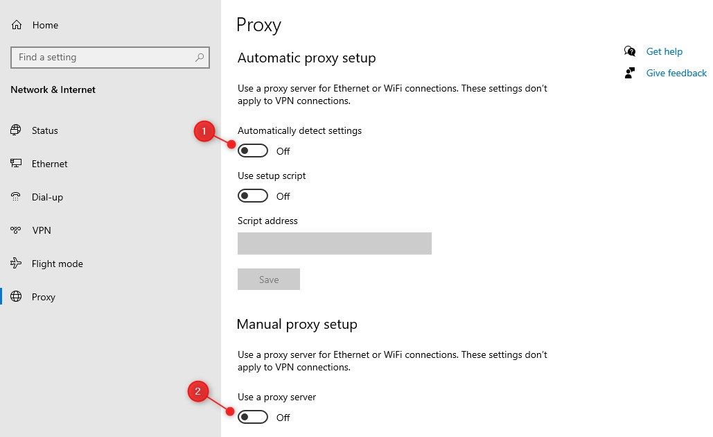 Disable Proxy Settings