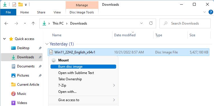 Disk Image Burner Context Menu In Windows