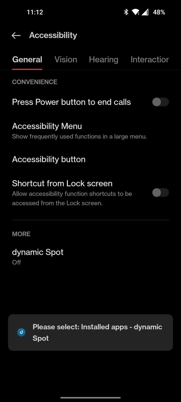 Enabling accessibility options for dynamicSpot 