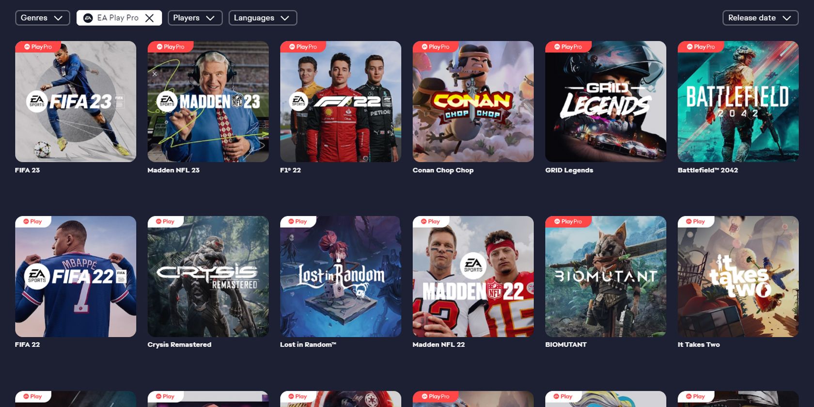 EA Play Pro library screenshot
