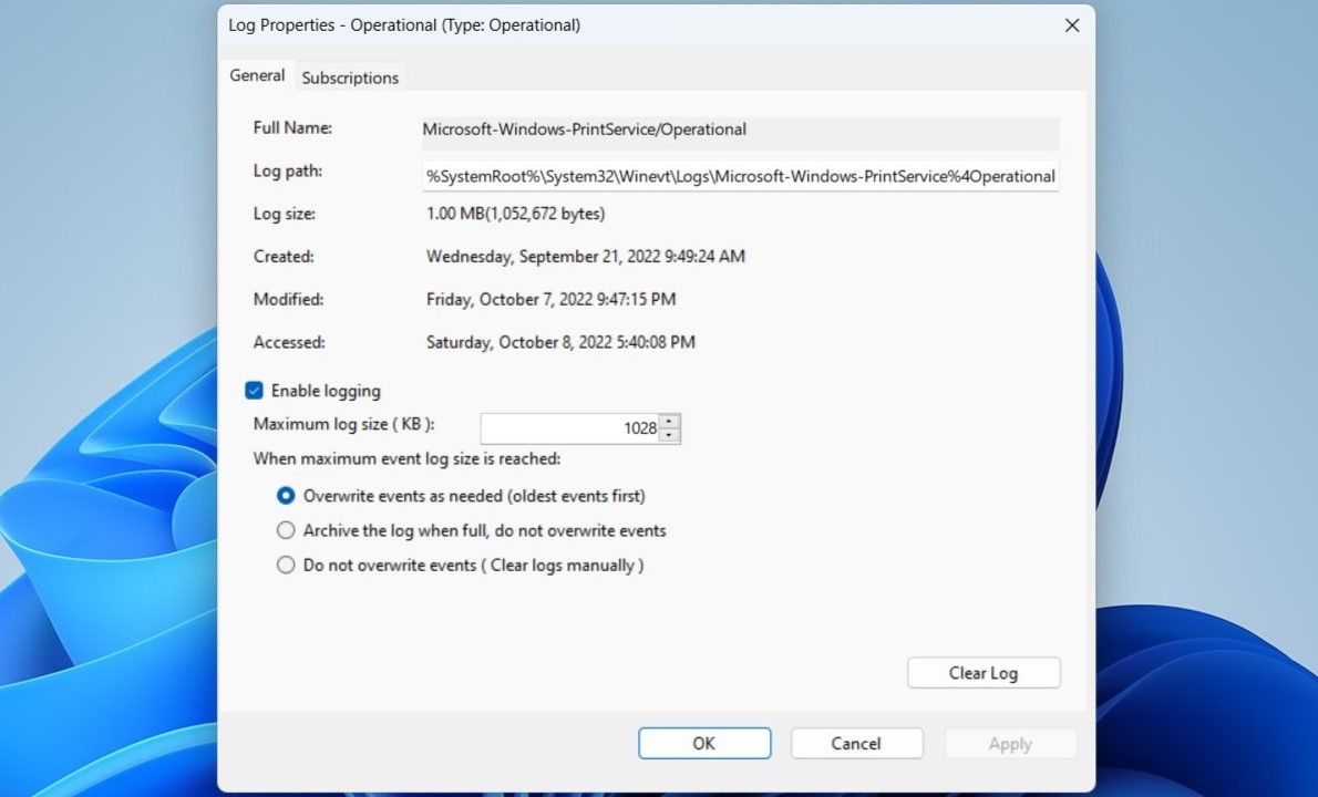 Enable Print Hisotry in Windows 11