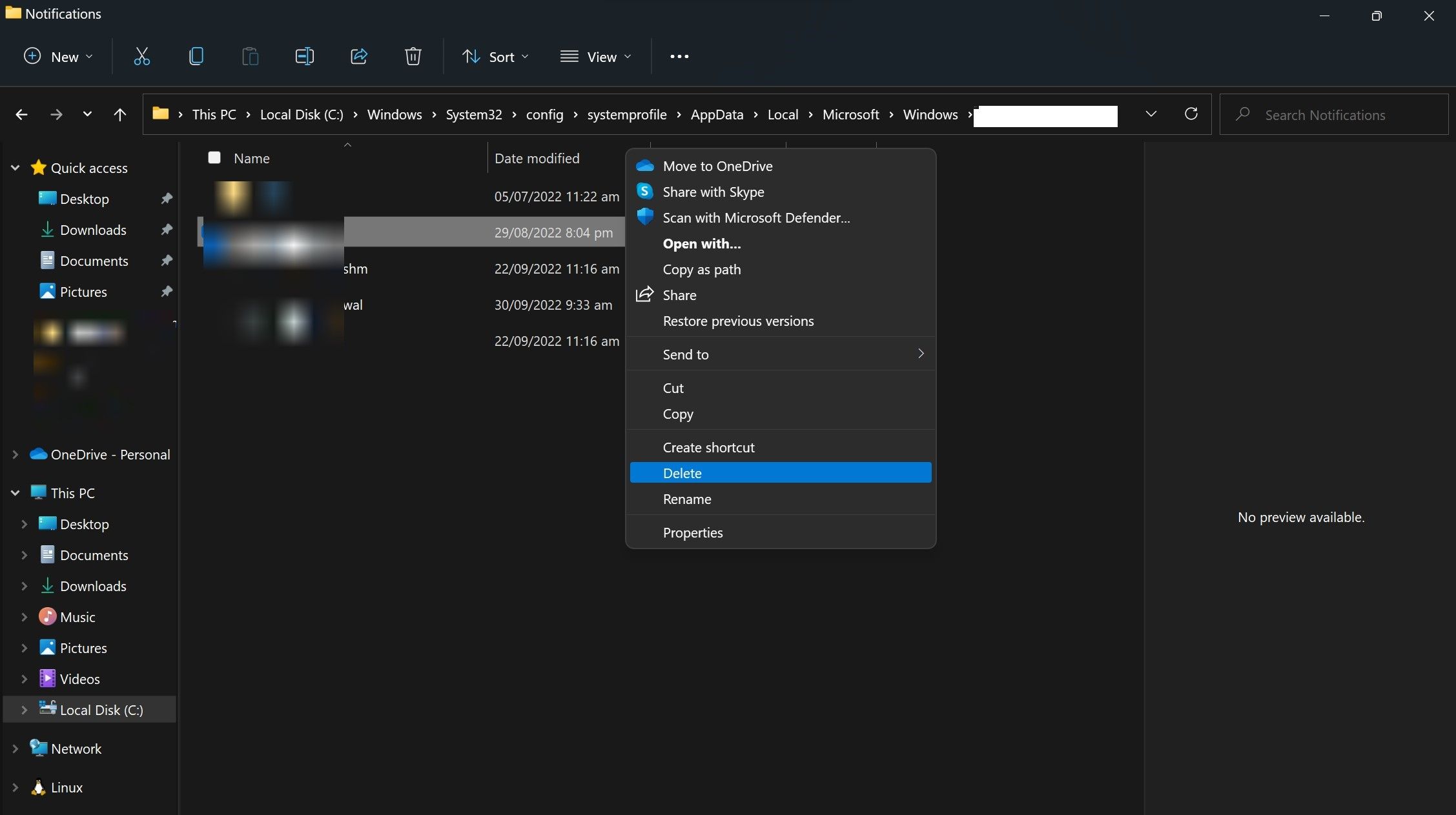 Deleting the Infected File after Locating It by Navigating to the Path in the File Explorer