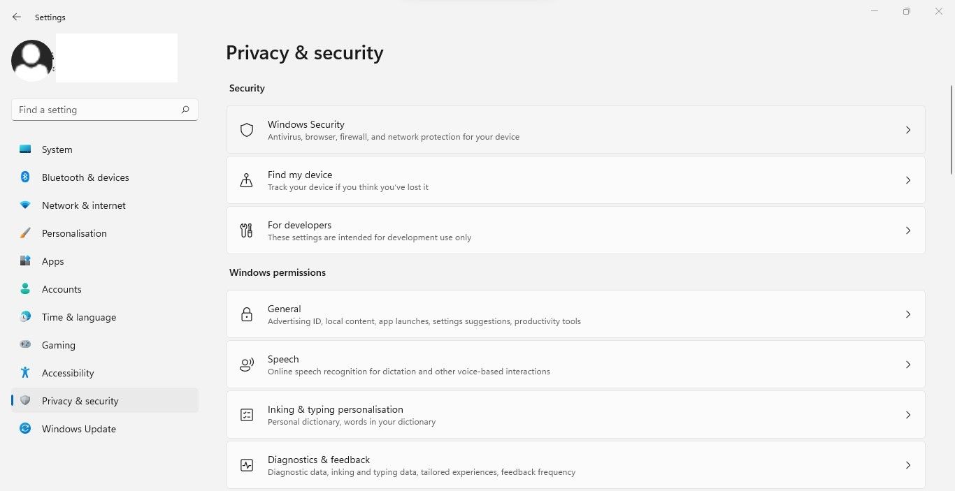 Opening Windows Security Settings by Clicking on Privacy & Security Option in Windows Settings App