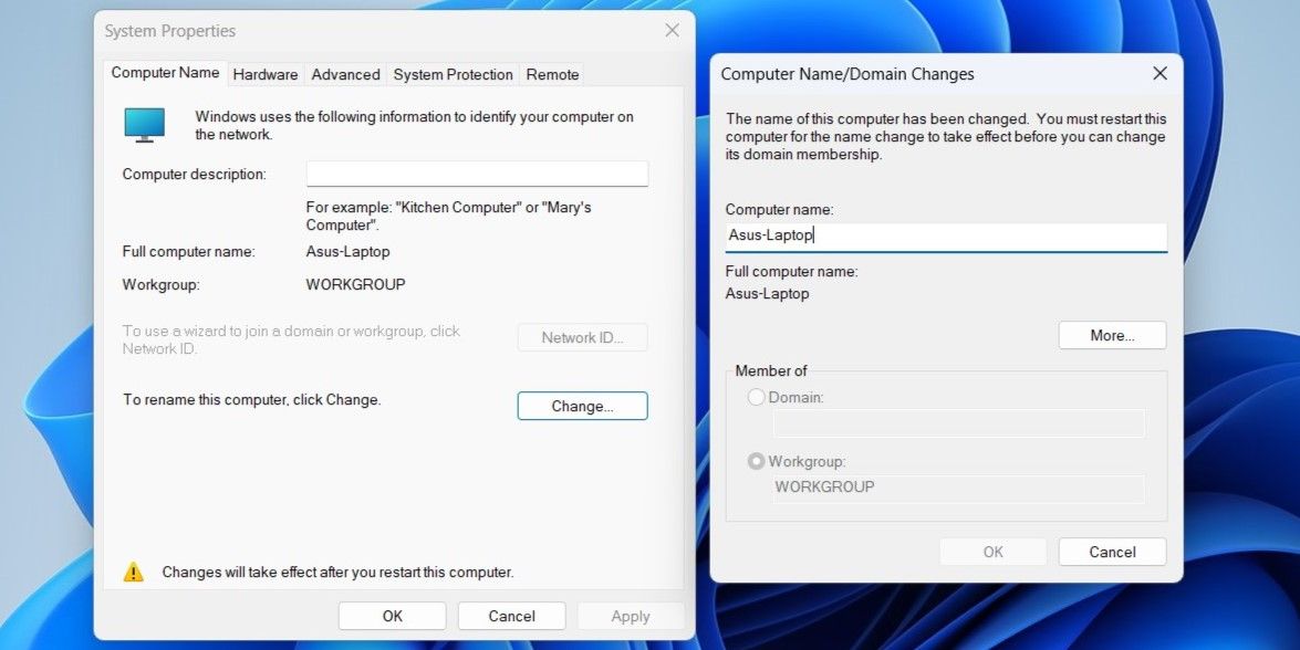 Rename Windows 11 PC via System Properties
