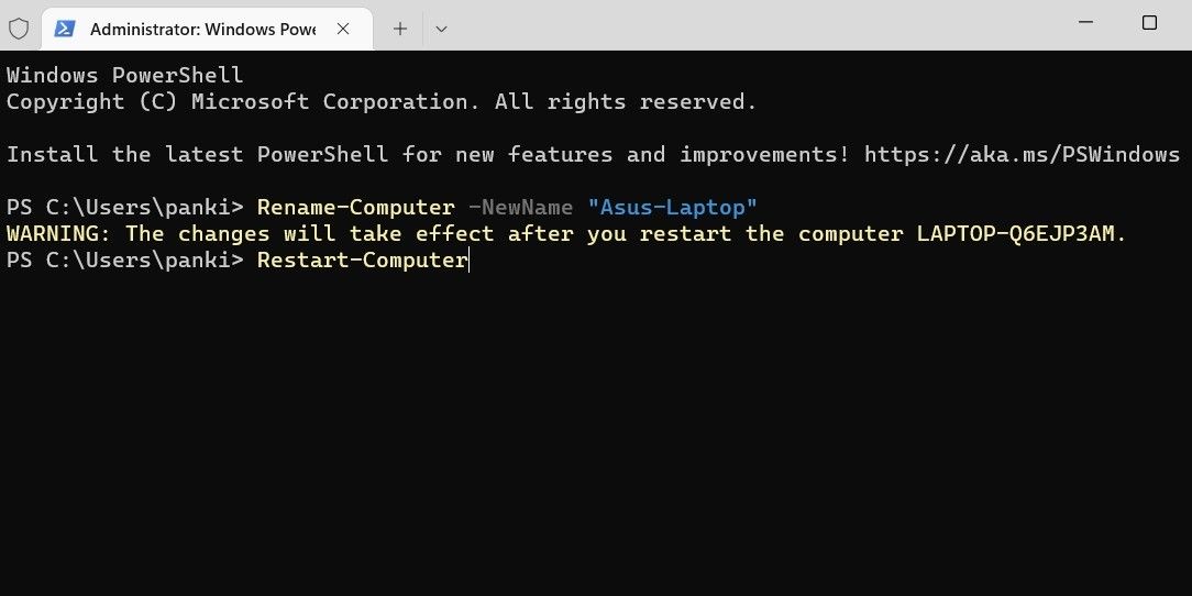 Rename Windows 11 PC via Windows PowerShell