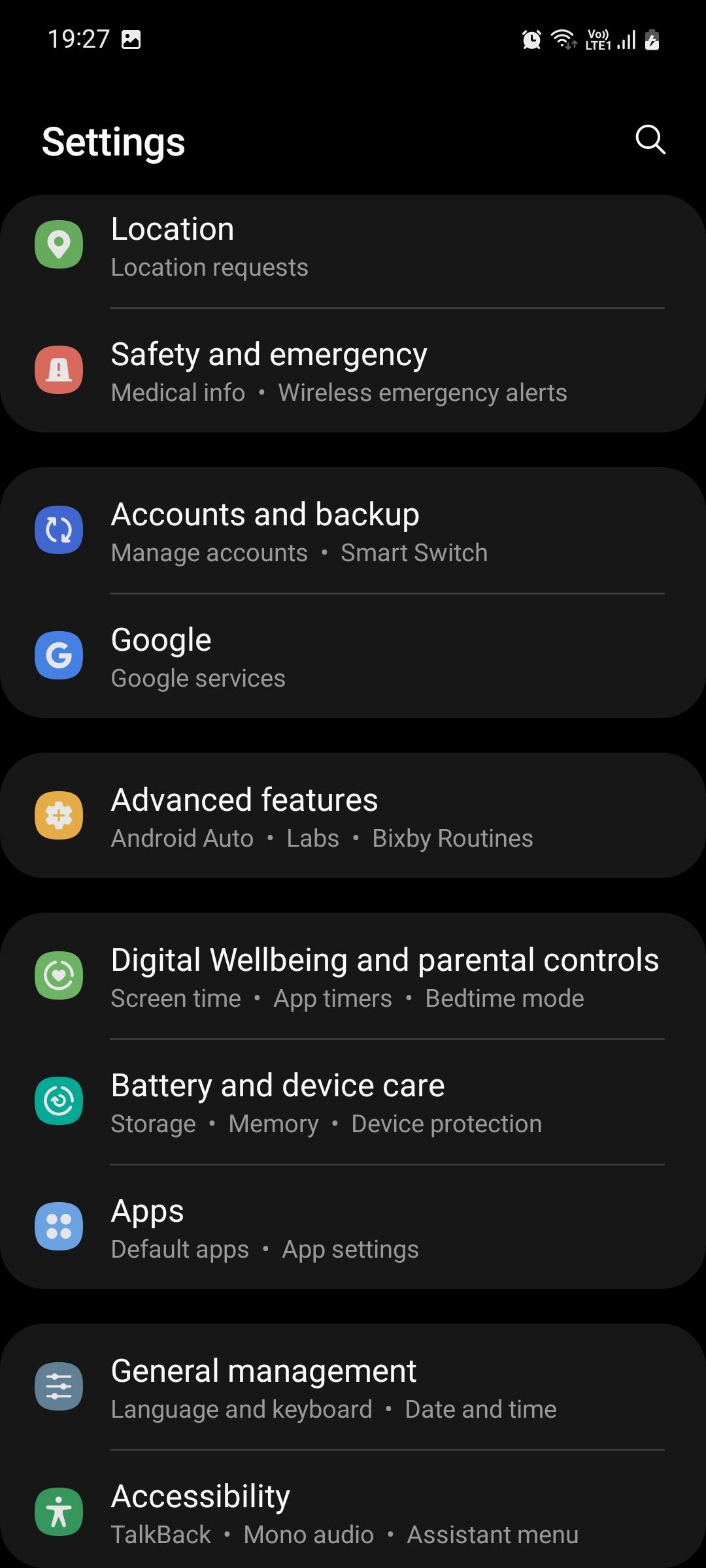 Samsung Galaxy device settings 2