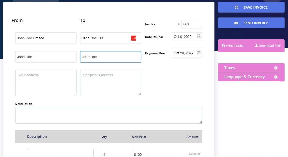 Using Pay Dirt App to Create an Online Invoice