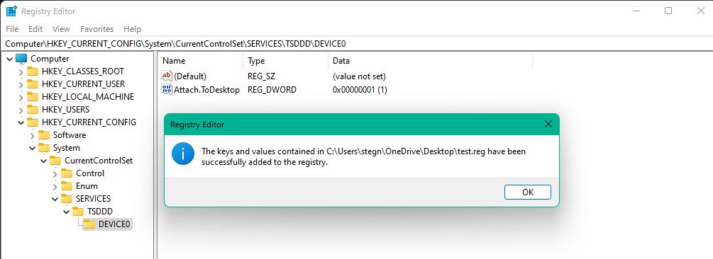 Windows Registry Successful Import