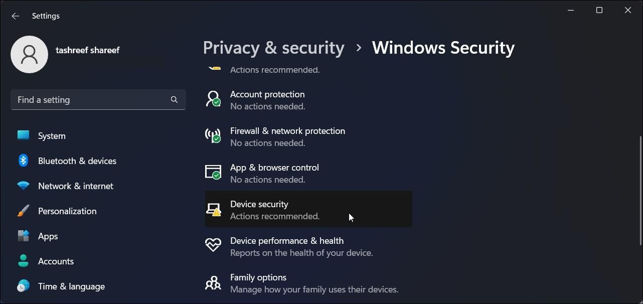 Windows defender Windows security Device security