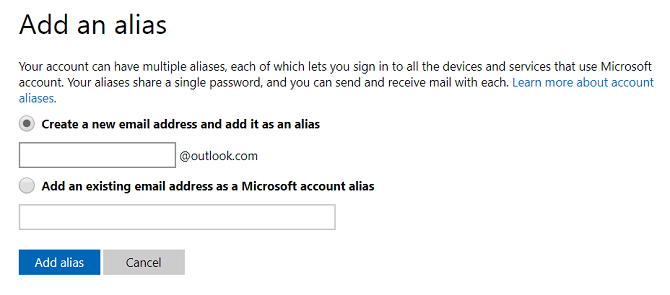 add an alias on outlook