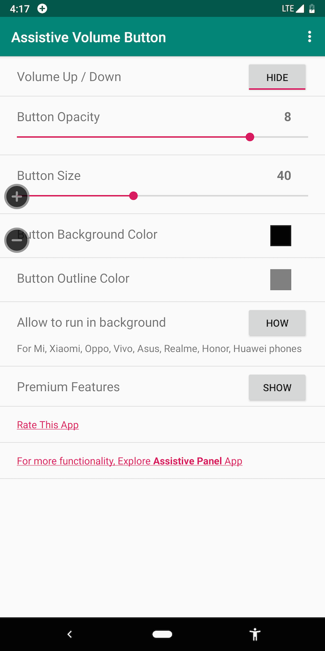 Assistive volume buttons Android app