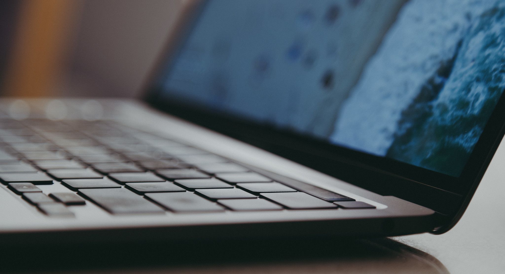 close up shot of macbook on table