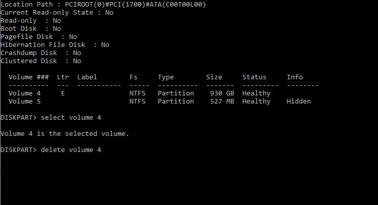 delete volume in command prompt