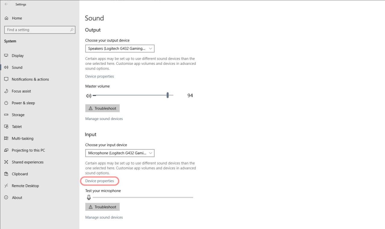 Device properties in Win 10