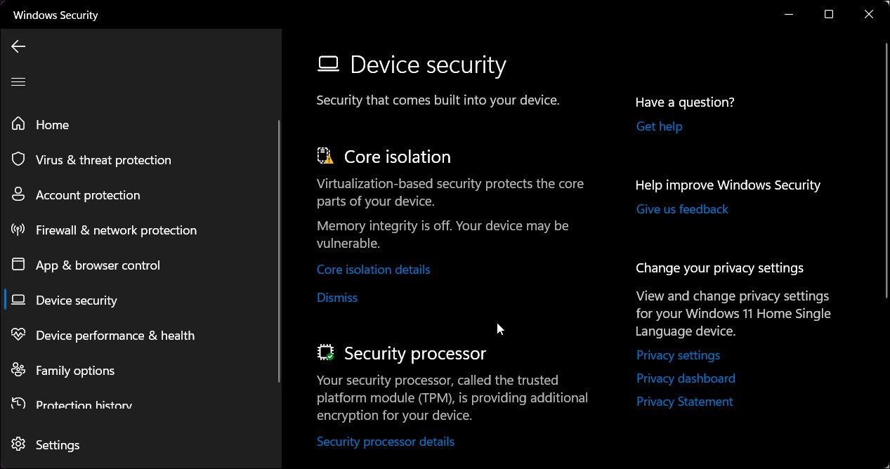 device security core isolation details