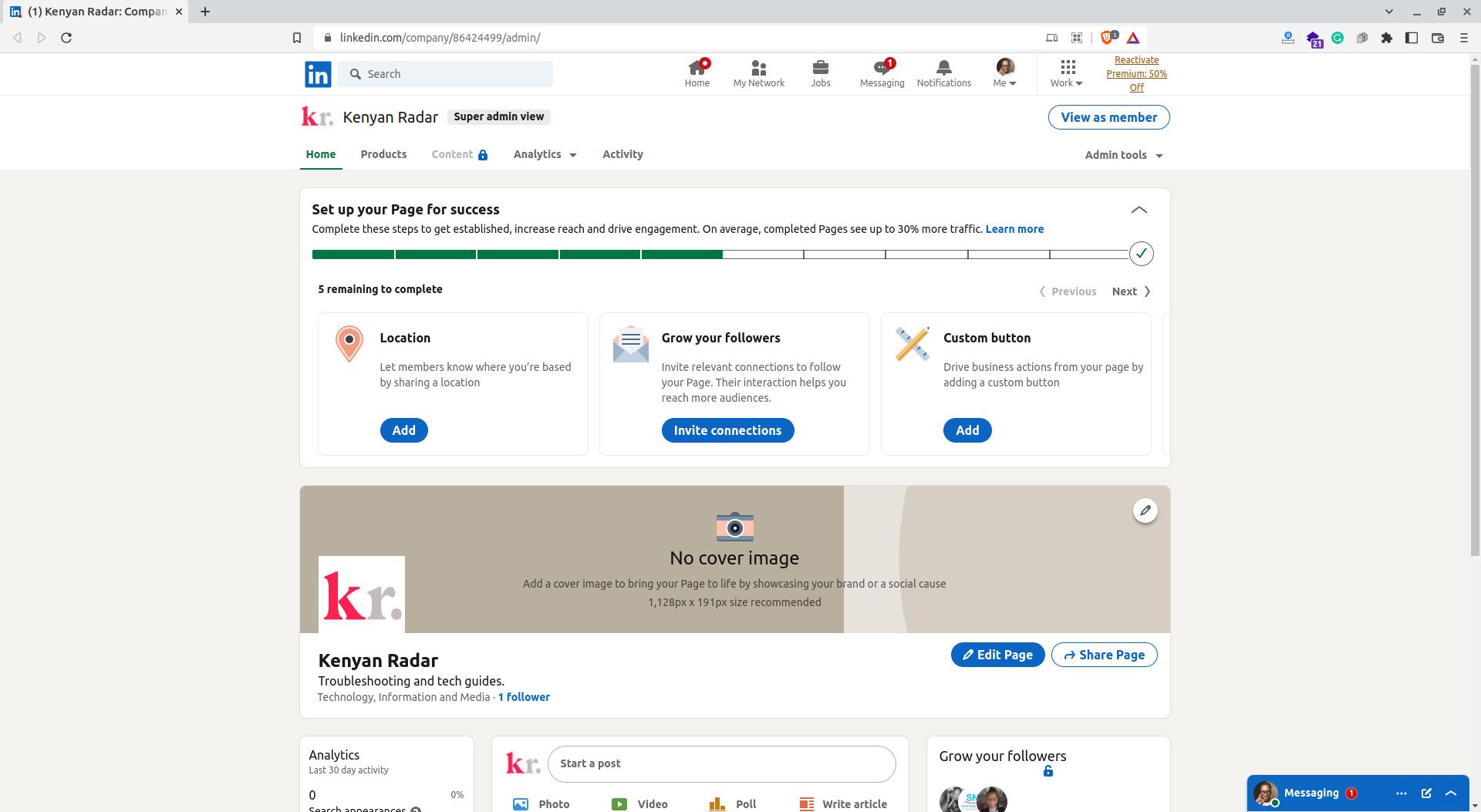 Screenshot of LinkedIn page admin view