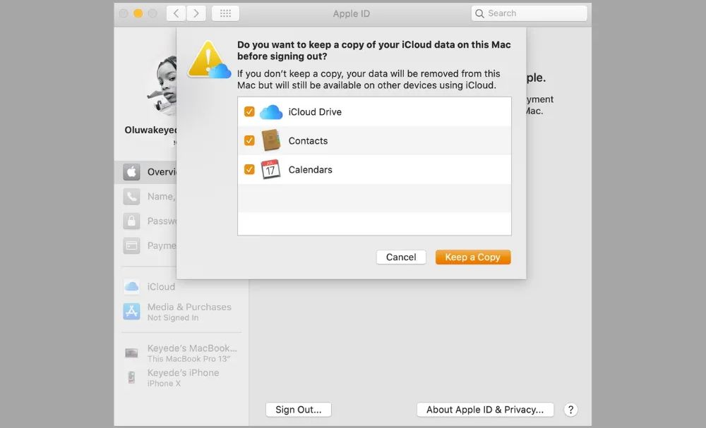 Saving a copy of iCloud data on the Mac