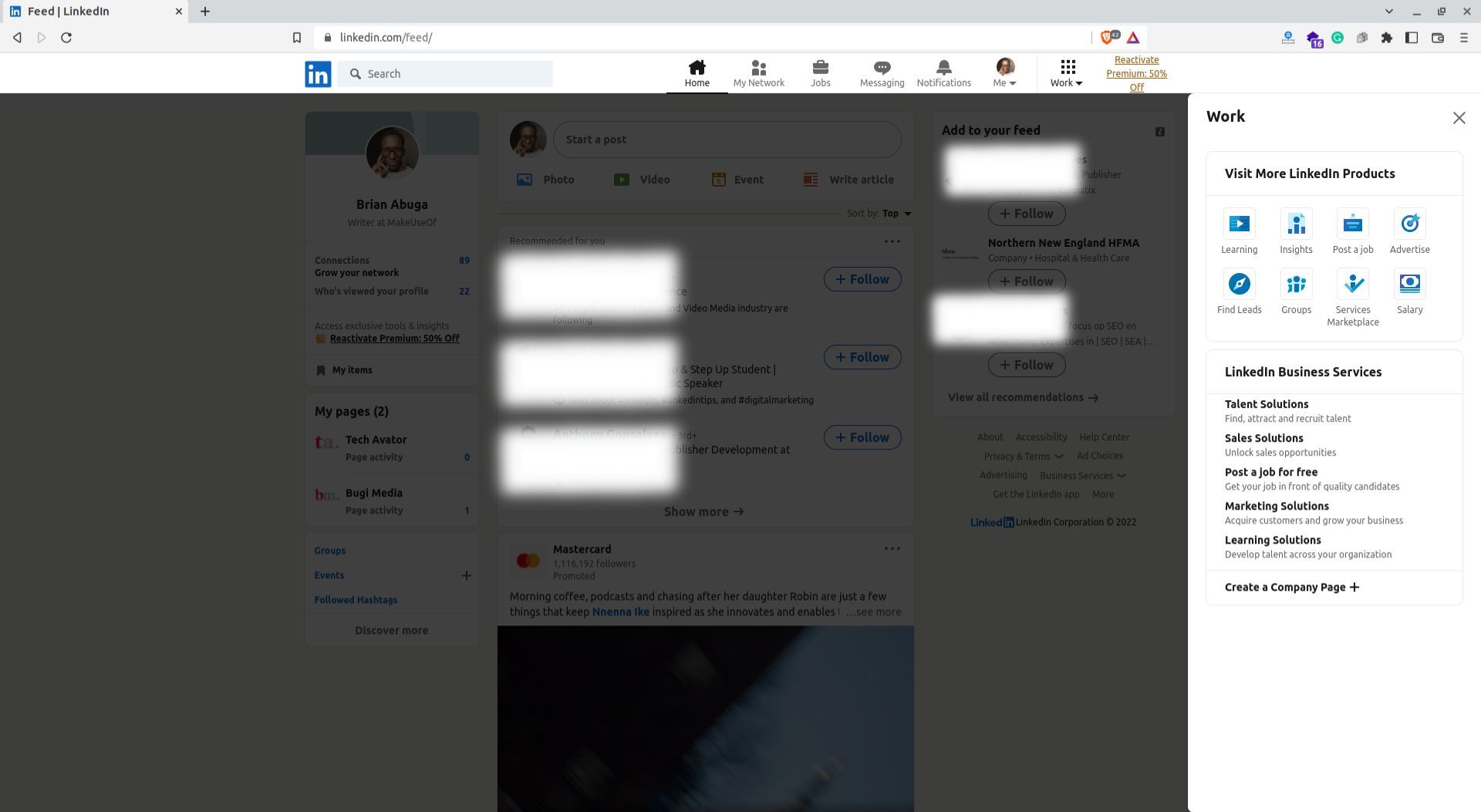 Screenshot of LinkedIn create page