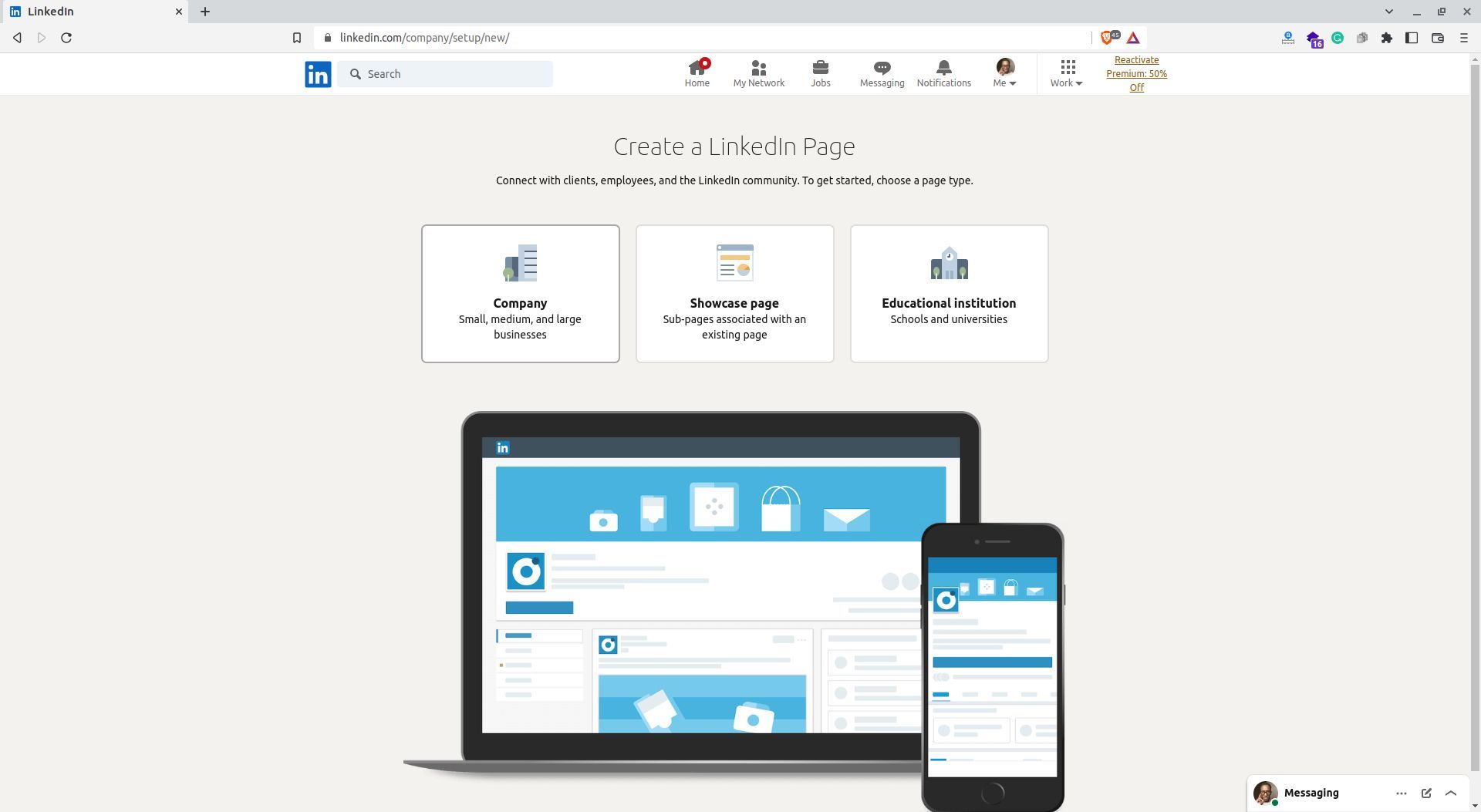 Screenshot of LinkedIn page creation