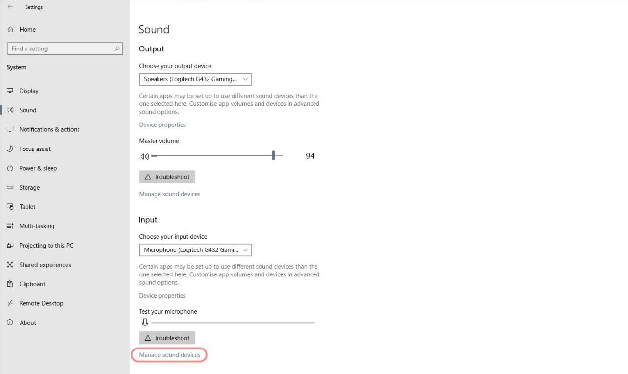 Sound settings in Win 10