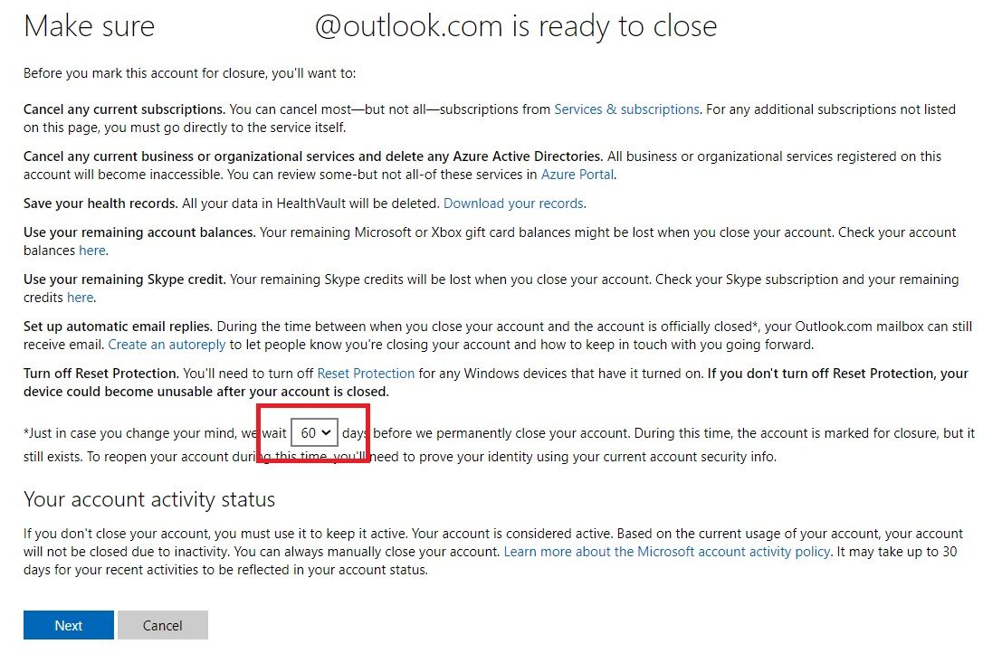 microsoft close account