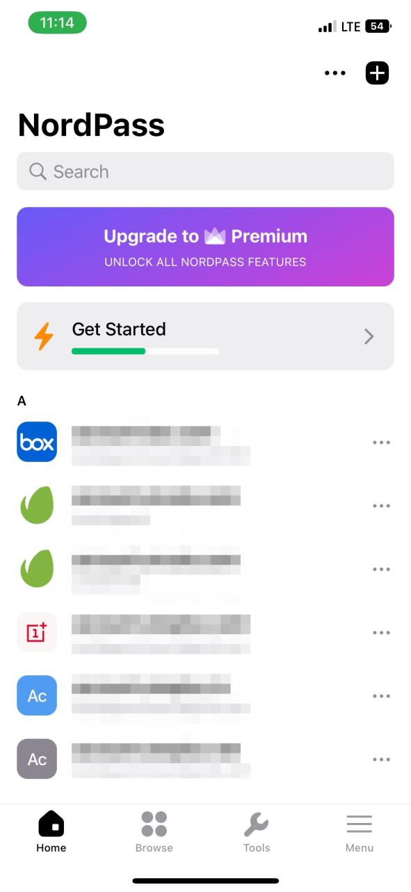 NordPass homepage on iOS