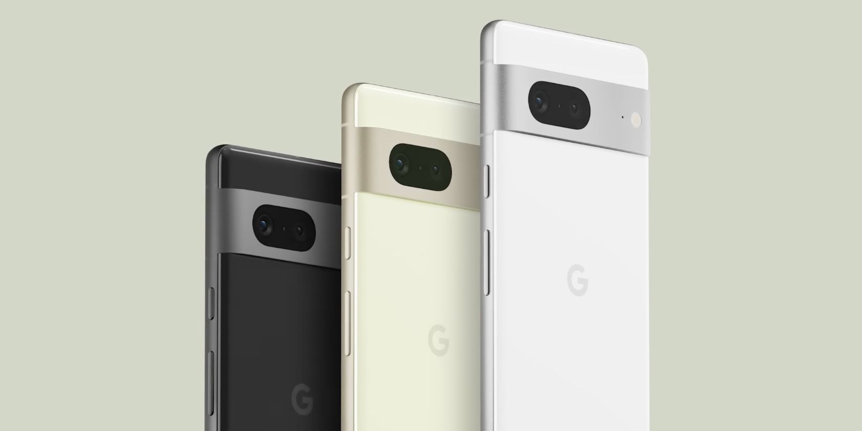 Black, yellow, and white models of Pixel 7 phone