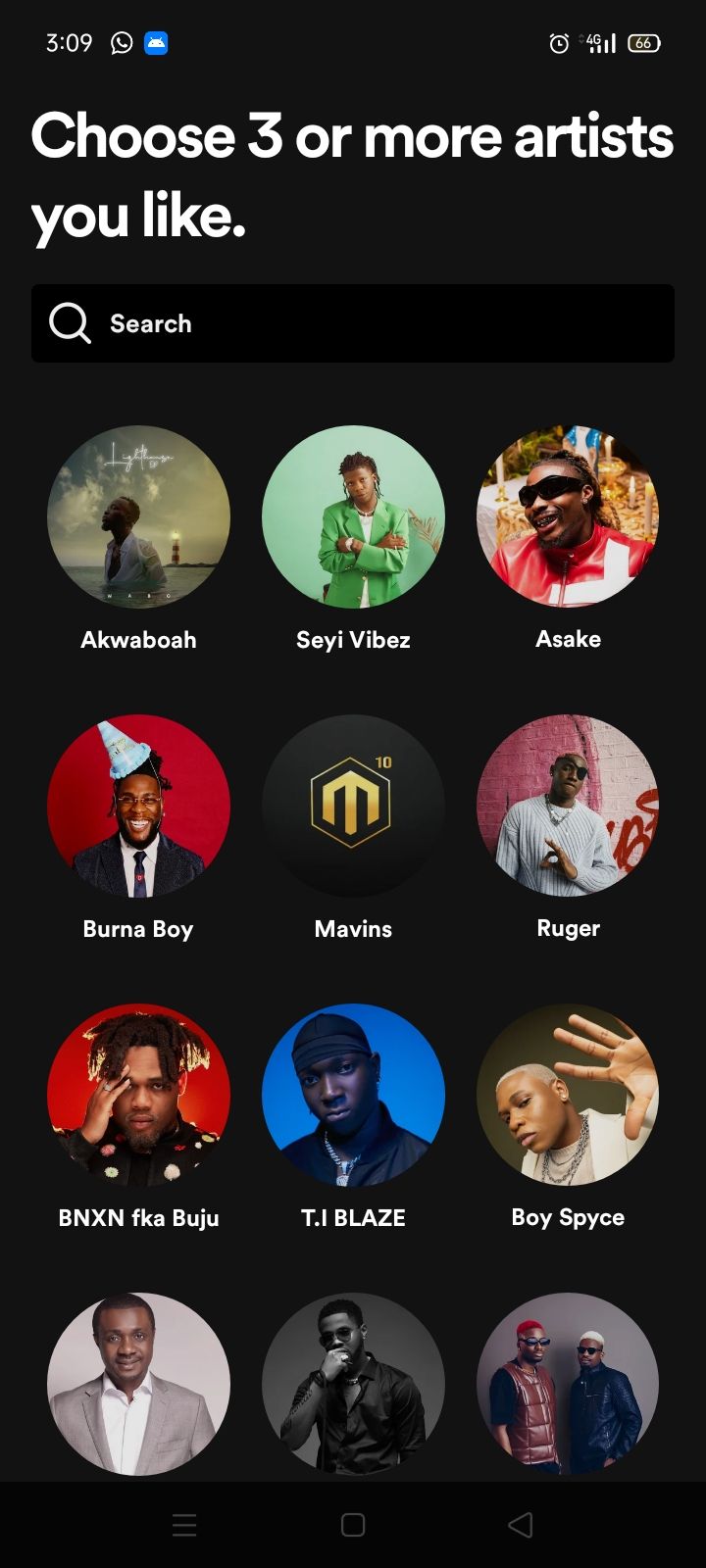 screenshot of spotify homescreen