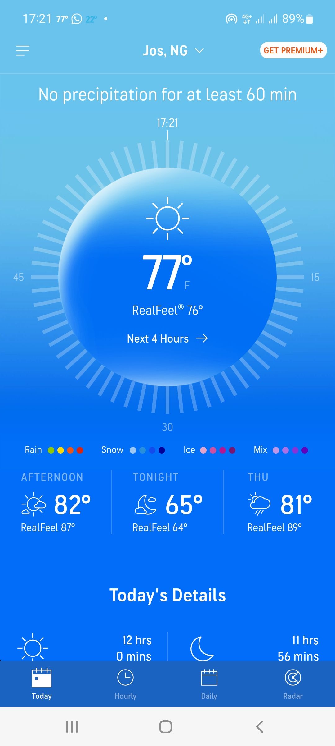 screenshot showing AccuWeather home