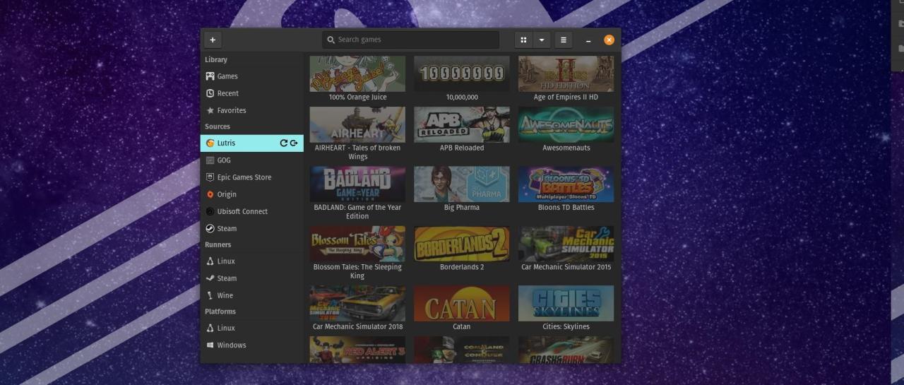 Steam game library on Lutris